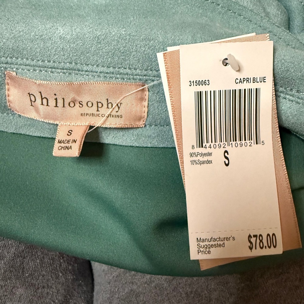Philosophy Small Women's Faux Leather Duster Jacket Teal Long Sleeve MSRP $78 - Picture 4 of 7